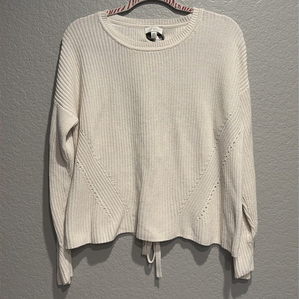 Lucky Brand Womens Sweater Sz M Ivory‎ Pullover Cotton Lace Up Back Beach Boho